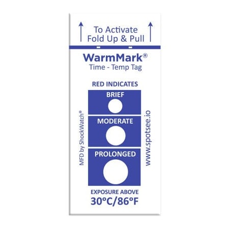 Shockwatch SpotSee WarmMark Time Temperature Indicators, 30 Degrees C/86 Degrees F, 100/Box WM 30/86
